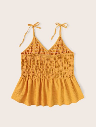 Plus Shirred Ruffle Hem Knotted Cami Top