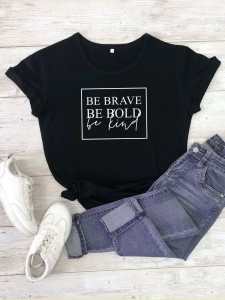 Plus Slogan Graphic Short Sleeve Tee