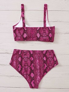 Plus Snakeskin Print High Waisted Bikini Swimsuit