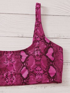 Plus Snakeskin Print High Waisted Bikini Swimsuit