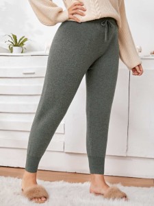 Plus Solid Drawstring Waist Ribbed Pants