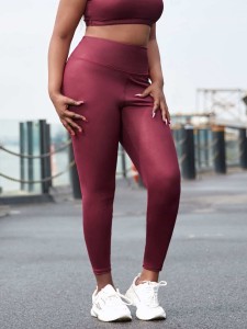 Plus Solid Wide Waistband Sports Leggings