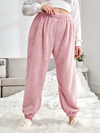 Plus Teddy Solid Sleep Pants