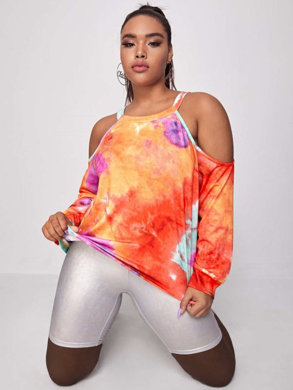 Tie dye cold cheap shoulder sweatshirt