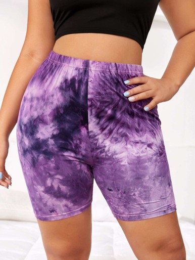 Plus Tie Dye High Waist Biker Shorts