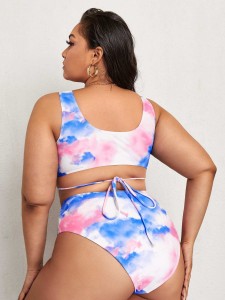 Plus Tie Dye High Waisted Bikini Swimsuit