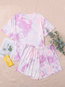 Plus Tie Dye Print Shorts PJ Set