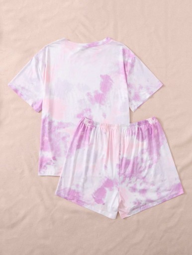 Plus Tie Dye Print Shorts PJ Set