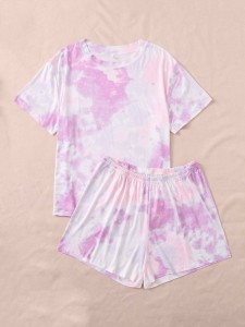 Plus Tie Dye Print Shorts PJ Set