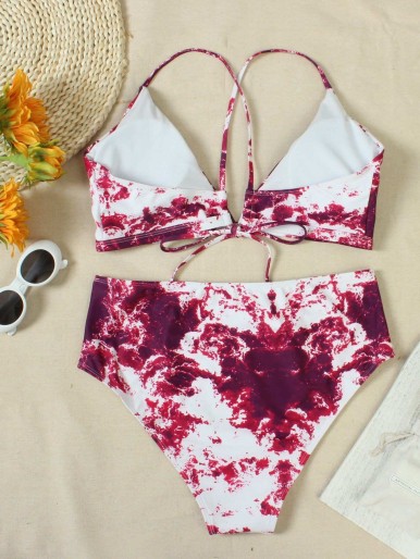 Plus Tie Dye Tie Back Bikini Swimsuit