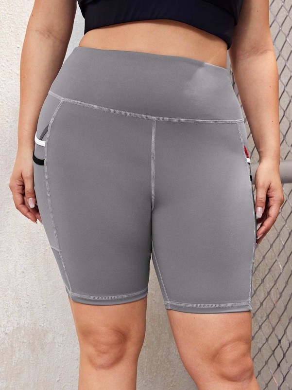 Plus Topstitching Biker Shorts With Phone Pocket
