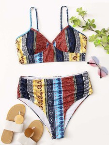 Plus Tribal High Waisted Bikini Swimsuit