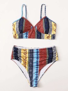 Plus Tribal High Waisted Bikini Swimsuit