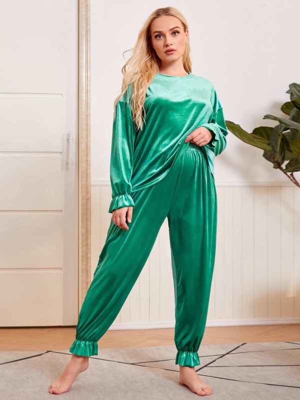 Flounce Sleeve Satin Pajama Set