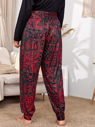 Plus Wide Waistband Paisley Print Sleep Pants