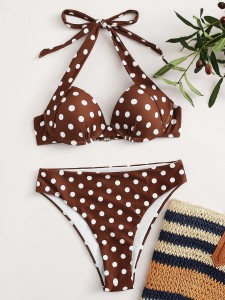 Polka Dot Halter Underwire Bikini Swimsuit