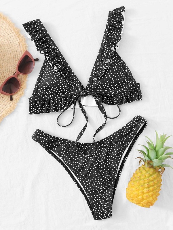 Polka Dot Ruffle Triangle Bikini Swimsuit