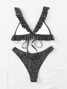 Polka Dot Ruffle Triangle Bikini Swimsuit