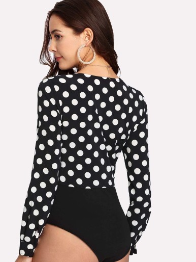 Polka Dot Wrap Bodysuit