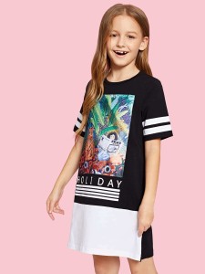 Girls Mixed Print T-Shirt Dress