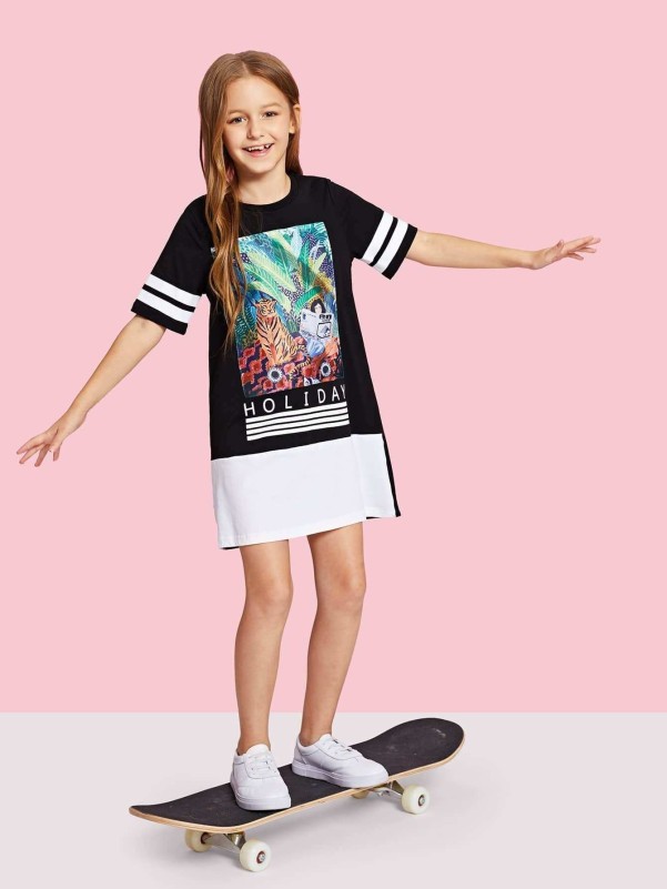 Girls Mixed Print T-Shirt Dress