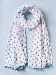 Pom Pom Tassel Trim Polka Dot Scarf