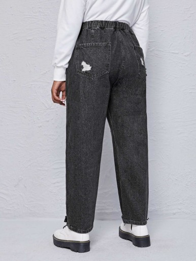 Plus Buttoned Strap Straight Jeans