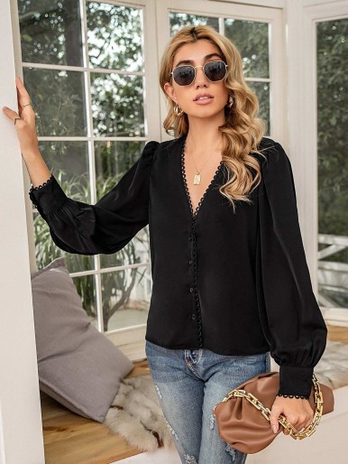 Puff Sleeve Button Front Blouse