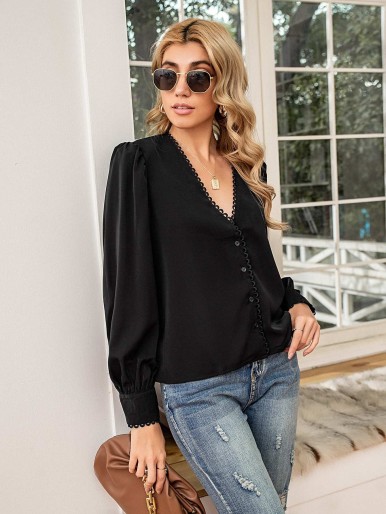 Puff Sleeve Button Front Blouse