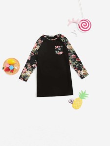 Girls Raglan Sleeve Flower Tunic Dress