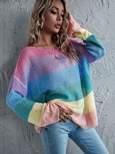 Rainbow Stripe Drop Shoulder Oversized Sweater