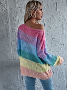 Rainbow Stripe Drop Shoulder Oversized Sweater