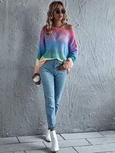 Rainbow Stripe Drop Shoulder Oversized Sweater