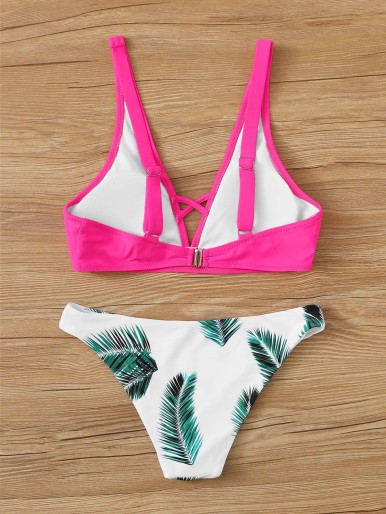 Random Palm Criss Cross Bikini Swimsuit