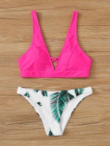 Random Palm Criss Cross Bikini Swimsuit