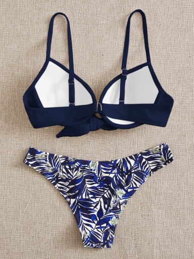 Random Tropical Tie Front Underwire Bikini Swimsuit