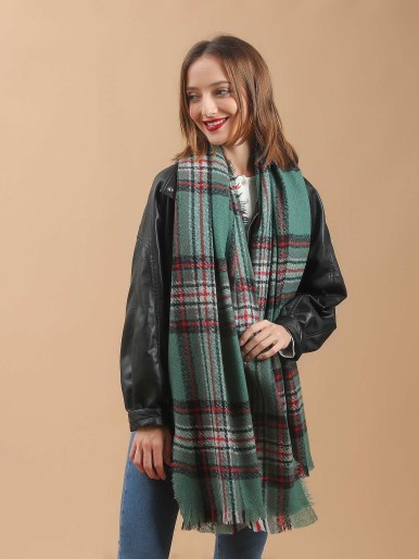 Raw Hem Plaid Scarf