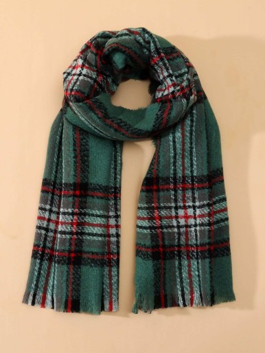 Raw Hem Plaid Scarf