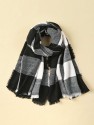 Raw Hem Plaid Scarf