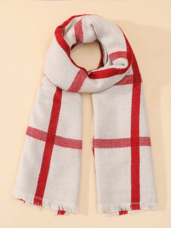 Raw Hem Plaid Scarf