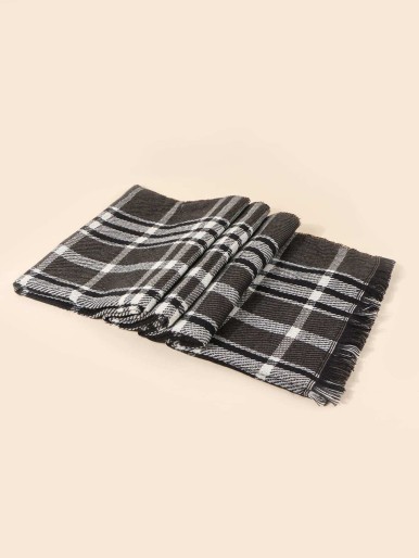 Raw Hem Plaid Scarf