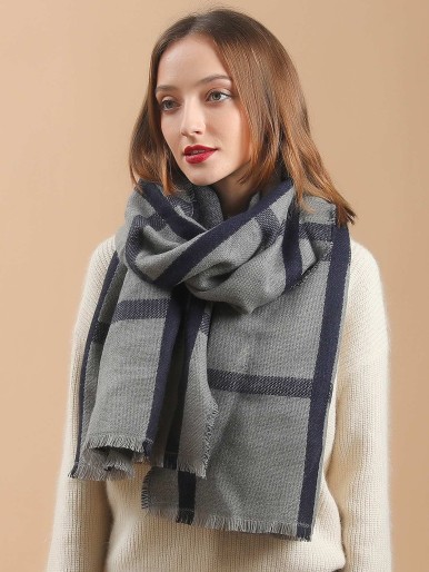 Raw Hem Plaid Scarf