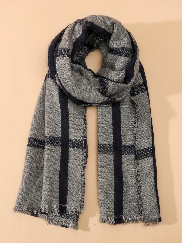 Raw Hem Plaid Scarf