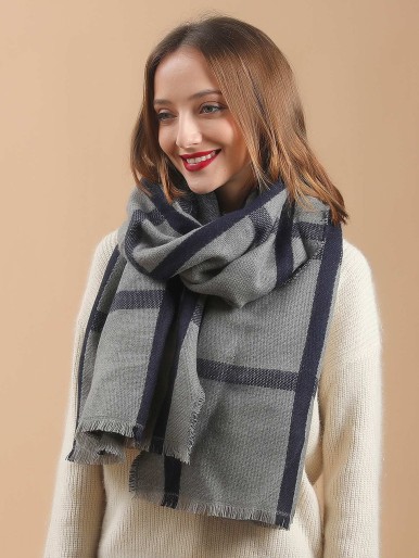 Raw Hem Plaid Scarf