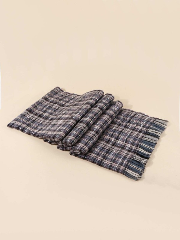 Raw Hem Plaid Scarf