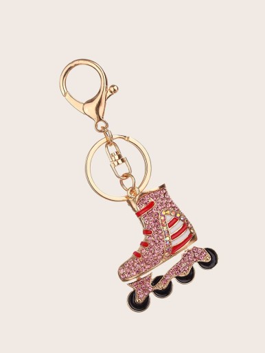 Rhinestone Decor Skate Shoes Charm Keychain