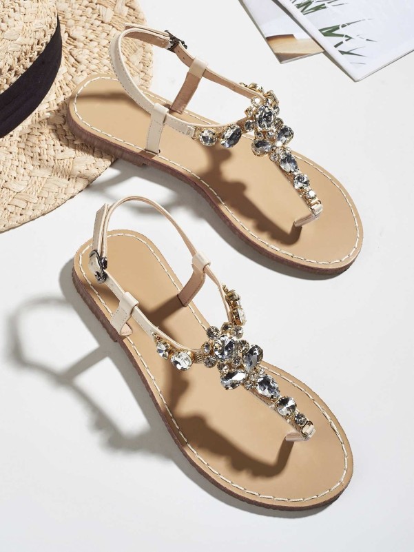 Rhinestone Decor Thong Sandals