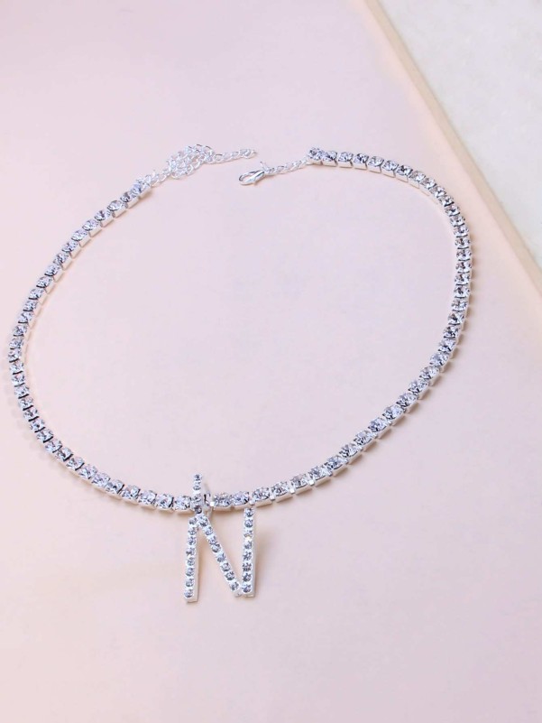 Rhinestone Letter Charm Necklace