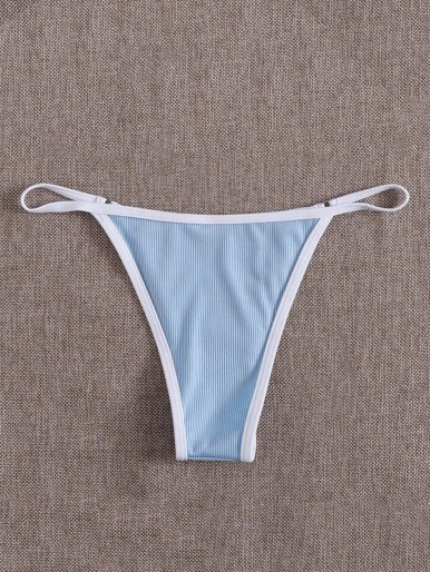 Rib Contrast Binding Thong Bikini Panty
