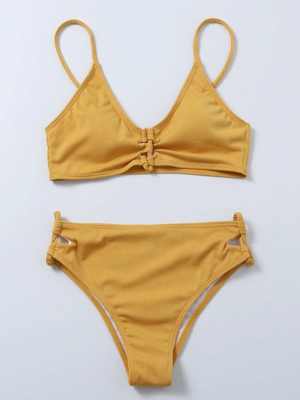 Rib Cut-out Bikini Swimsuit